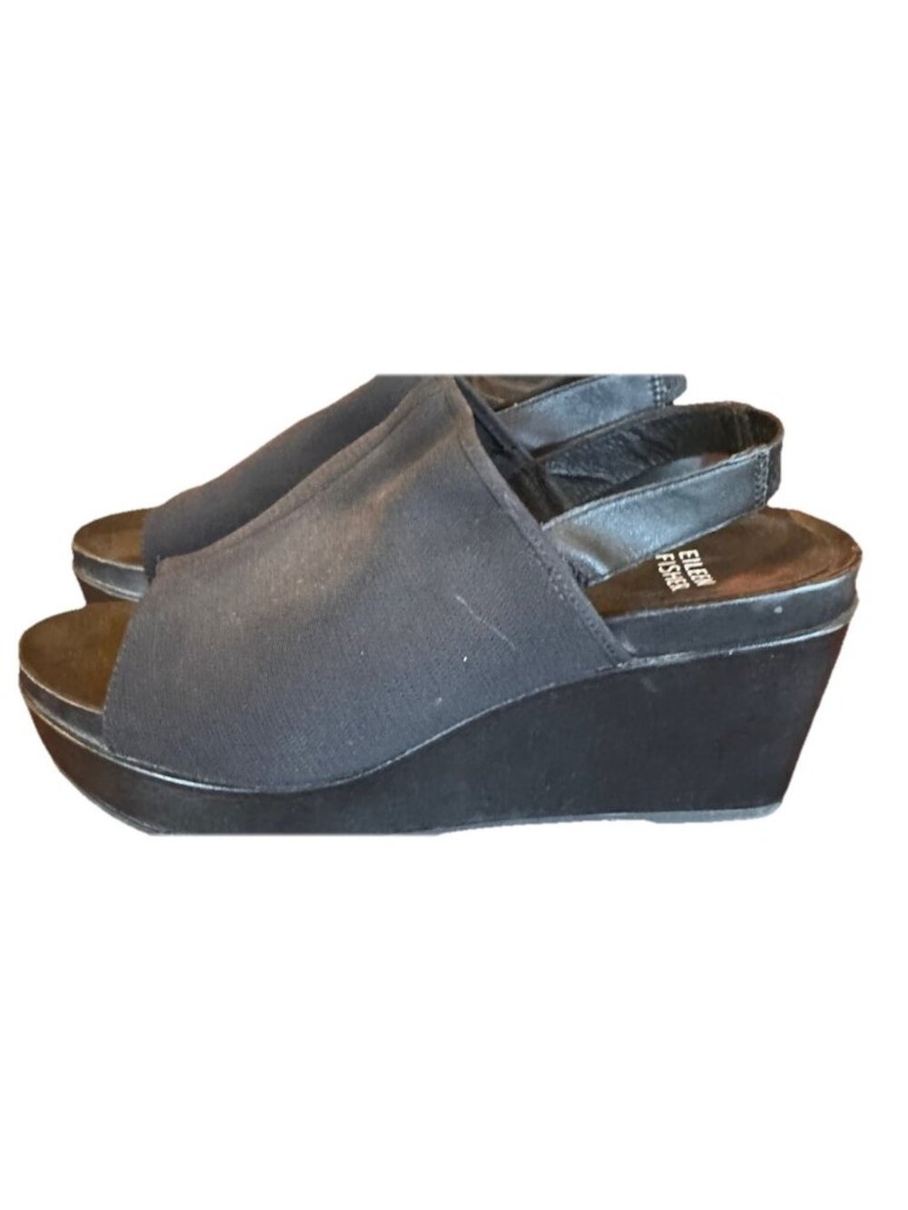 Eileen Fisher Black Stretch Knit Slide Sling Back Platform Sandals Sz 9.5